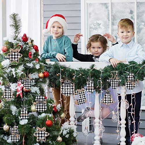 16 komada božićno stablo ukrasi Buffalo provjerava plaćeni burlap viseći ukrasi drveće ball zvono čarapa u obliku seoske kuće viseći dekor za odmor Xmas Dekoracije za zabavu