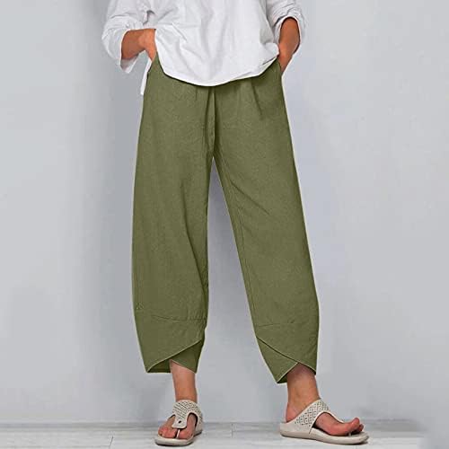 Ženske pamučne paketne pantalone elastične struk ljetne hlače na širokim nogama opušteno fit casual tweat pselder sa džepovima