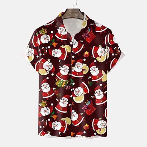 Xxbr muški božićni gumb dolje majice kratki rukav smiješna grafika Havajska majica Xmas Novelty Party