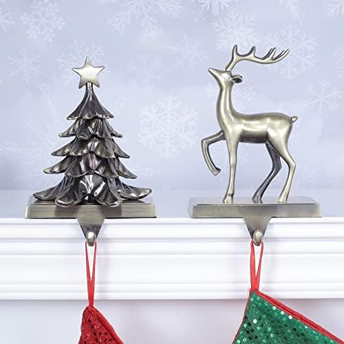 Božićna držač za čarape 2 - Božićna vešalica za ventil za čarape za mantel i drvo za vješanje - drevni brončani metalni i teški držač za čarape za plašt s kukom