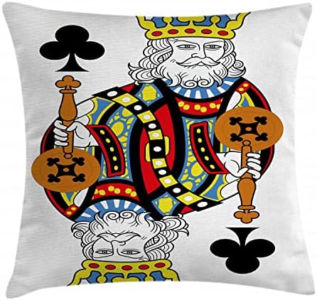 Konfemenne kraljevske bacač jastuka, kralj klubova igrajući kockanje poker kartone igara za slobodno vrijeme bez umjetničkih djela, ukrasna četverokutna jastučna jastučna futrola, 28 x 28, plava crvena