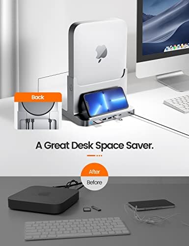 Mac Mini Stand Space, Dofuhem Silver ABS Dock za Mac Mini, 8-u-1 držač priključne stanice sa adapterom za napajanje, USB 3.0 portovi/USB čvorište za prenos podataka TF / SSD Slot Audio priključak/SD čitač kartica HDD