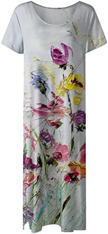 Ženska ljetna maxi haljina casual labav slikarska cvjetna košulja s kratkim rukavima Split trendy