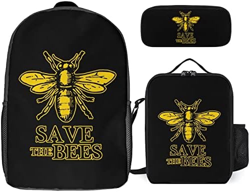 Save the Bees 3pcs ruksak za Laptop Set slatka tinejdžerska torba za knjige sa torbom za ručak Pencil