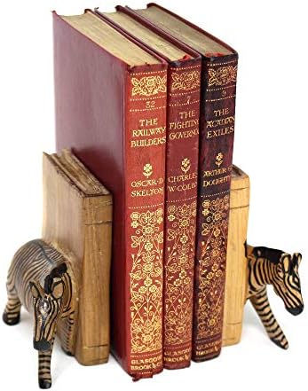Global Crafts ručno rezbareni drveni Safari krajevi knjiga, proizvedeni u Keniji, Zebra, Set od 2 komada