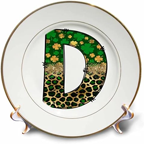 3Droza Glam Leopard i monogram od djeteta od četiri lista Početni D - ploče