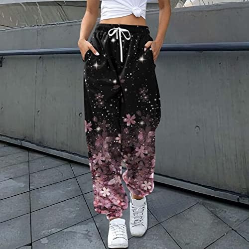 Miashui pamučne pantalone za trčanje za žene sa vezicama za žene modni štampani labavi Casual Retro