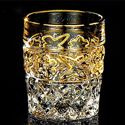 Ris LAN naočare za viski Set od 4 - 6,8 Oz kristala koji prikazuje zlatne naočare za viski sa ustima, staromodne naočare za piće Burbona, Škotski viski, koktele, konjak, jedinstvene poklone za muškarce