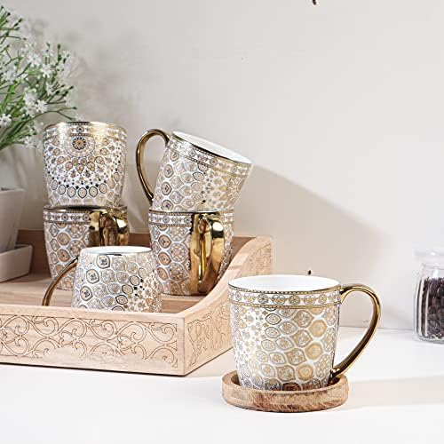Femora ručno izrađena keramička šalica za kafu Indijski zlatni čaj set 6, čaše kapućina, šalice kafe, šalice