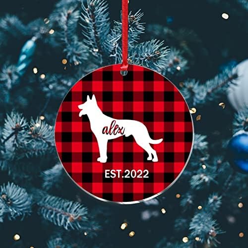 Sretan Božić Pudlica pas silueta Božić akrilni ukrasi ljubitelji pasa spomen Božićni ukrasi crveni Buffalo karirani pas ime personalizirani smiješni ukras za uređenje božićnog Doma 3 inča