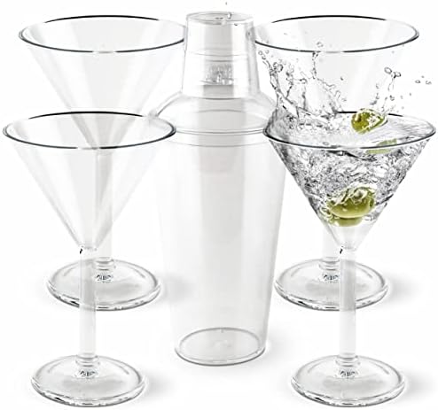 Nabavka kupuje akrilne martini naočare i šejker Set -10 unci višekratne martini naočare Set od 4 sa 28 Oz akrilnim mikserom za koktele, otpornim na lomljenje BPA plastičnog posuđa za piće za kućni Bar, pored bazena