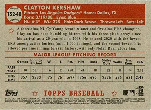 Baseball MLB 2021 TOPPS 1952 TOPPS Redux T52-40 Clayton Kershaw NM-MT Dodgers