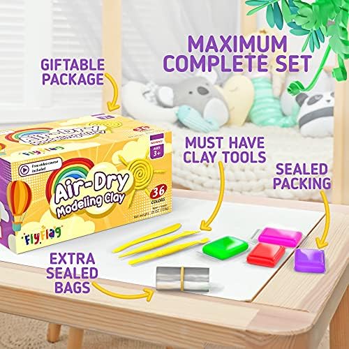 Air Dry Clay 36 boje, meka & Ultra Light, modeliranje gline za djecu sa priborom, alata i tutoriali