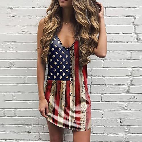 4. jula Mini haljine za žene labava Ležerna ljetna mini haljina bez rukava V izrez američka zastava