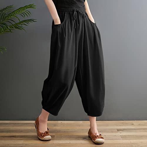 ETHKIA plus size Casual pantalone za žene sitne nove labave jednobojne pamučne i lanene pantalone