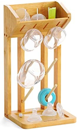 Spaceaid bambusov bamboo za sušenje za sušenje, uštedu prostora kuhinjski bočici Držač organizator za dječji bočici za zaštitu od sušilice za pohranu