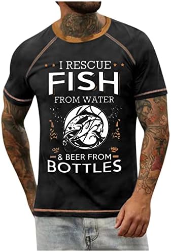 WENKOMG1 Muška Slogan majice, ribolov piva alkohol štampani Retro stil kratke rukave košulju rekavši majice za muškarce