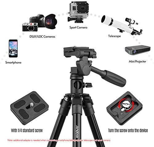 Stativo za kameru, Andoer Professional Video Starodni horizontalni montiranje teške kamere sa 3-smernice za glavu pan i nagib za DSLR kamere kamere Mini projektor kompatibilan sa Canon Nikon Sony