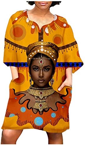 Nyybw srednji ženski vrat afrički Casual v Vintage haljina Mini rukav modni Print Ženska haljina haljina žene