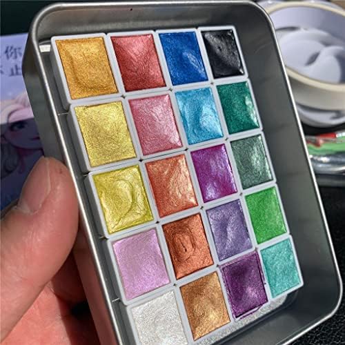 FKSDHDG Čvrsti akvarel 20 boja Vodeni bolovi postavljeni teksturirani biserni pigment metalik sjajni