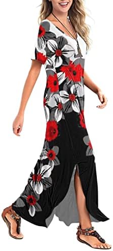 Iqka haljine za žene cvjetni Print kratki rukav V izrez Split ljetni Casual trudnički Maxi duga haljina elegantan