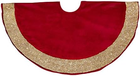 Crvena velvet božićna suknja sa ručnom zrnjom zlatne granice - 60