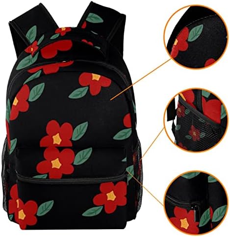 Kapohu Crveni cvetni ležerni ruksak za dečake Girls Laptop BookBag Turistička torba za muškarce Žene 11,5x8x16in