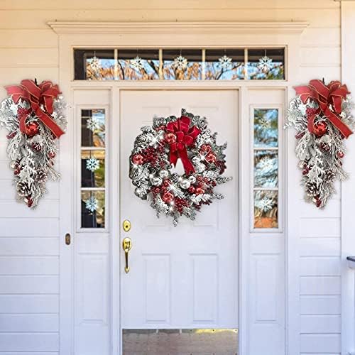 Braitonski božićni vijenci ukras za ulazna vrata, zid viseći božićni snježni kuglica Crveni bobica Pine Cone Garland ornament za Xmas party u zatvorenom i na otvorenom Kućni dekor, crvena, 6 kom set