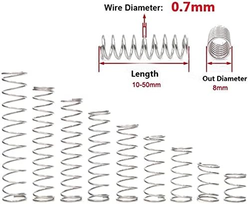 Kompresijske opruge ACCDUER opruge kompresijska opruga 304 ne-korozivna zatezna opružna žica prečnika 0,7 mm spoljna prečnika 8 mm dužine 10-50 mm 10 kom kompresijska opruga