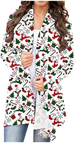 Ženski santa Reindeer Cardigan Božićni dugi rukav otvoren prednji džemper prema gornjem odjećnju