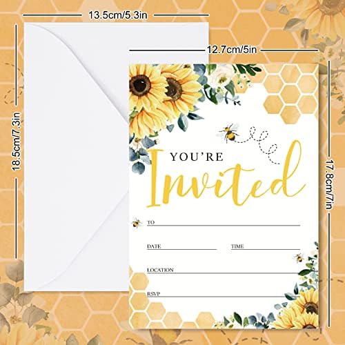 Anydesign suncokretov pčelinji pozivnici sa koverte naljepnicama Votlorske ljetne kartice Cvijeće Karte za