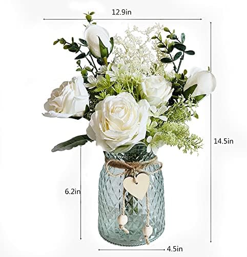 Ladada lažna cvijeća s vazom, svilene ruže umjetno cvijeće u vazi, umjetni cvjetni aranžman sa vazom za kućni ukras, trpezarijski stol