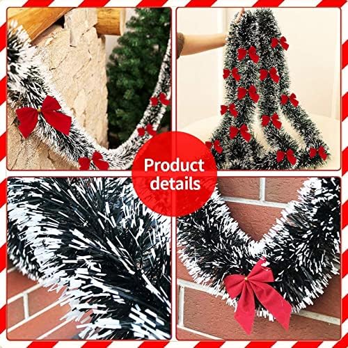 Božićni vijenac, 6,6 stopa tamnozeleni frost Tip Metalni vijenac, Bowknot Garland Božićni ukrasi za drvo