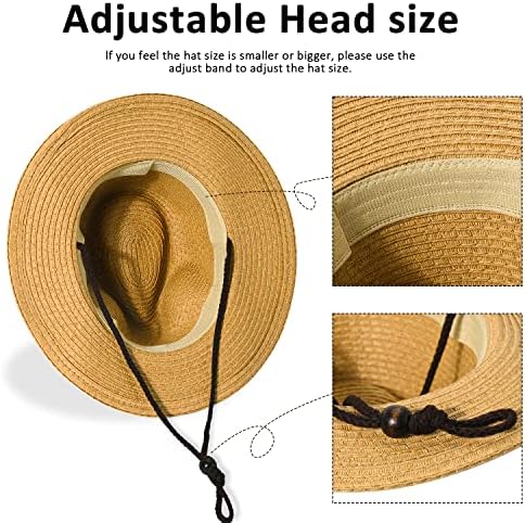 Muški slamnati šešir sa širokim obodom, Man Summer Beach šešir za sunčanje UPF50+, slamnati šeširi zaštićeni od Sunca za muškarce