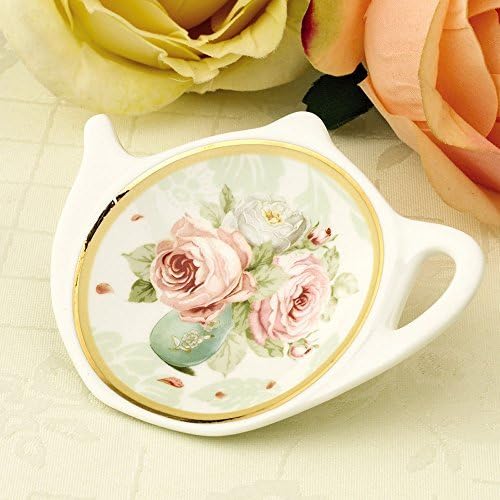 Bijela porculanska keramika sa ukrasima od cvijeta Zlatni obruč držač vrećice za čaj u obliku čajnika podmetači