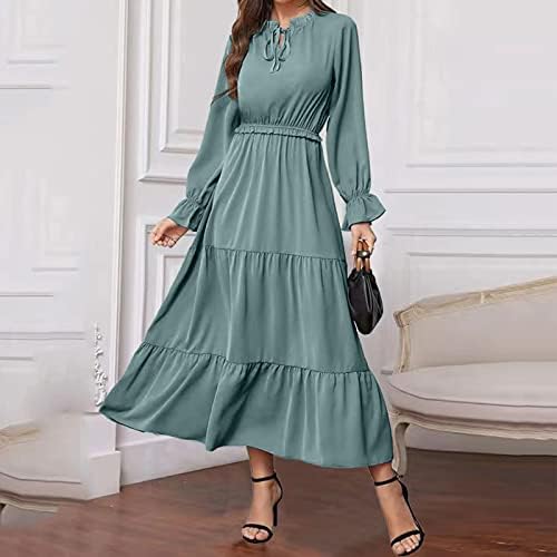 Ženska puna boja dugih rukava čipke udružene ženske duge haljine plus veličina haljine za žene casual