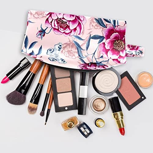 Tbouobt kozmetičke torbe za šminku za žene, male šminke torbice za putne torbe, ružičasti božur retro art cvjetni