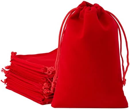 Tendwarm 20pcs 6x8 inča baršunaste vrećice sa crtežama za božićne vjenčanje crvene poklon torbe na zabavi