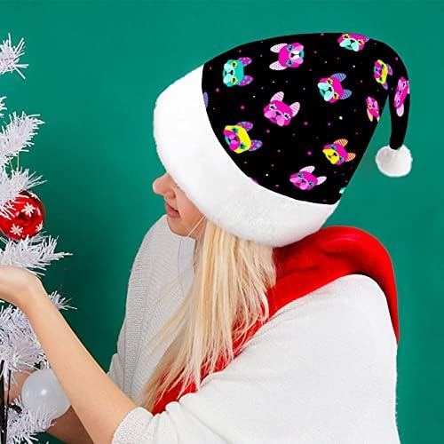 Šareni Mops lice Funny Božić šešir Santa Claus kape kratki pliš sa bijelim manžetama za Božić Holiday Party