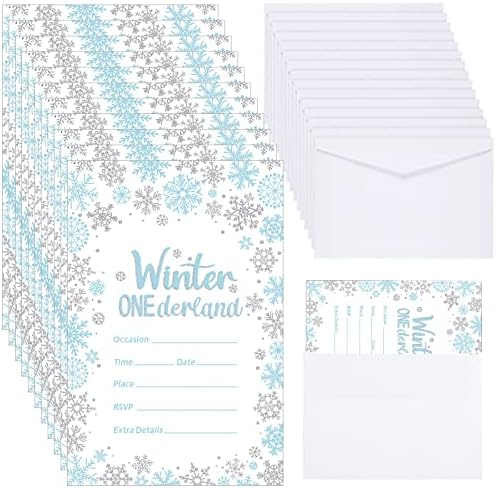 25 kom Zimska Onederland Rođendan Poziv sa kovertama Prvi rođendan ukrasi Zimske snježne pahulje Srebrne