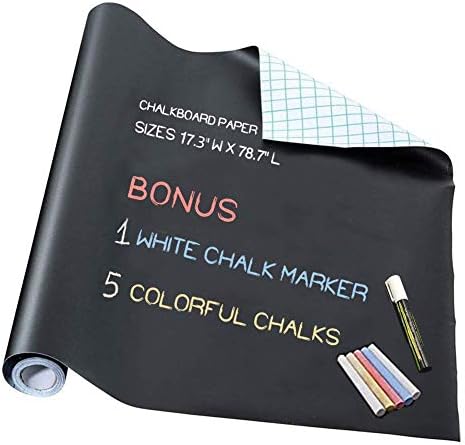 Papir za tablu-Vinilni papir na tabli uklonjiva zidna naljepnica za bilten, besplatno: 1 bijela olovka za označavanje kredom + 5 šarenih kreda-17,3 Š x 78,7 L…