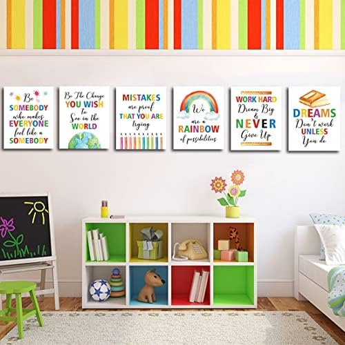 HPNIUB šareni Rainbow Art Print, Set od 6 komada platna za djecu motivacijski citat zidna Umjetnost, pozitivna slika sa uokvirenim spremnim za vješanje za Chirldren's Classroom ili školski dekor