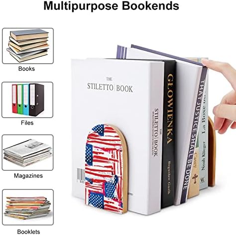 Akvarel USA Zastava Drvo Bookends Non-Skid dekorativni držač knjiga Book Stop police za teške