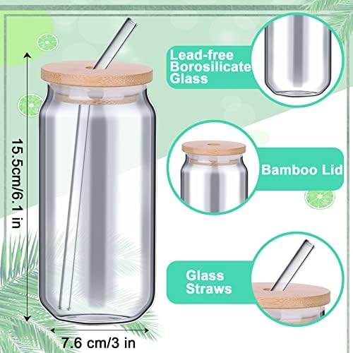 Staklo za limenku piva sa bambusovim poklopcima i Slamkama 16 Oz čaše za piće mogu prevrtati prozirne