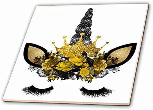 3drose Glam slika zlatne i Crne unicorn face Illustration-Tiles