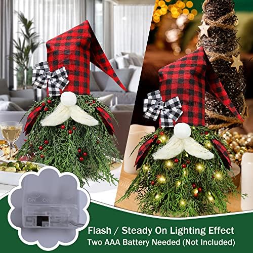 Mini gnome božićno drvce, Buffalo plairani božićni dekor, 18 inča Mali božićno drvce sa svjetlima