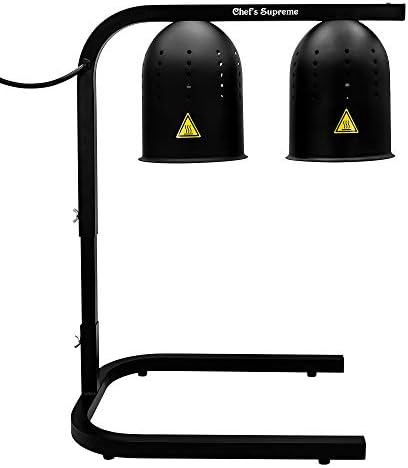 Chef's Supreme Komercijalna električna lampa za grijanje hrane Warmer Black, uključuje 2 sijalice za grijanje-po 250w, slobodno stojeće i prenosive