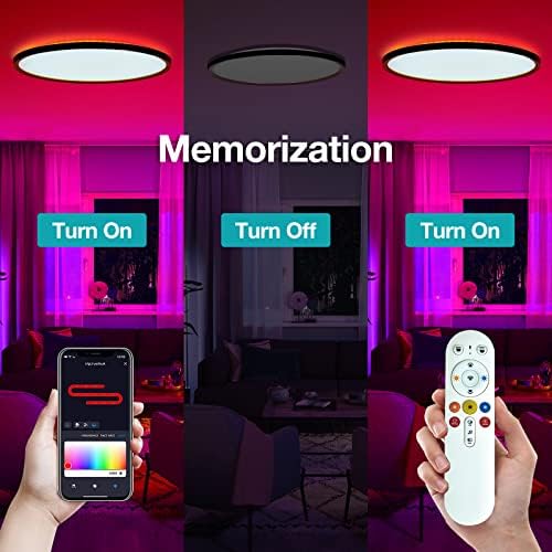 Vocgouu Smart RGB Stropni svjetlo Rad s Alexa, daljinski upravljač, WiFi i tuya app 18 inča - boja promjena niskog profila zatamnjena LED lampica za ugradnju za spavaću sobu, dnevni boravak, crno zlato