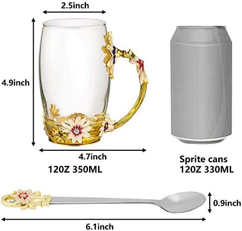 Jltph cane cvjetni čaša čaša, jasne šalice bez olova sa krpom za čišćenje kašike, čaj za čaj sa složenom