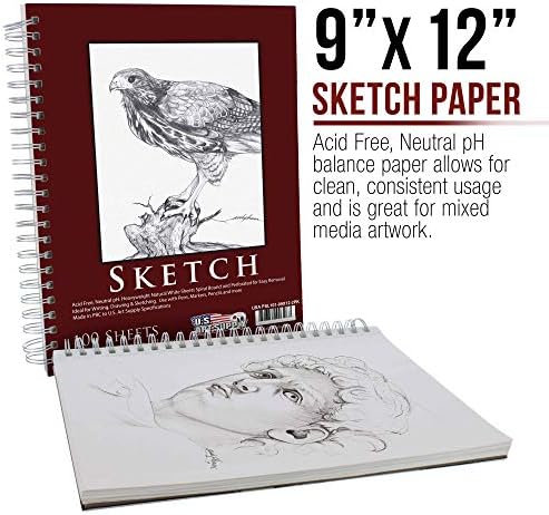 Usmjesnica u Art Scket 9 x 12 jastučić za skiciranje, paket od 2, 100 listova svaki, 60LB - spiralna vezana za crtanje crtajući papir, bez kiseline - grafitne olovke u boji, ugljen - odrasli, studenti
